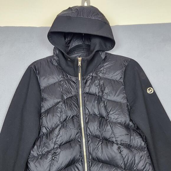 Michael Michael Kors Jacket Womens Medium Black Hooded Down Zip Puffer Coat - Picture 5 of 16